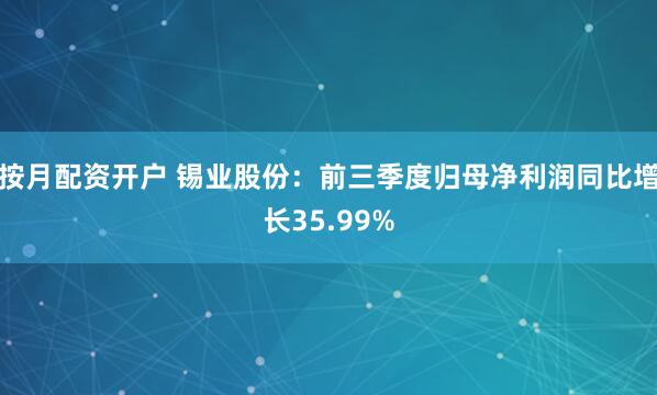按月配资开户 锡业股份：前三季度归母净利润同比增长35.99%
