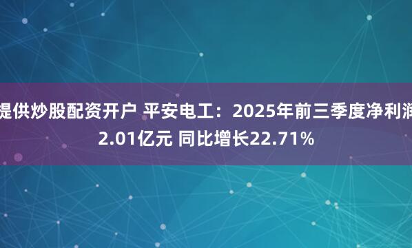 提供炒股配资开户 平安电工：2025年前三季度净利润2.01亿元 同比增长22.71%